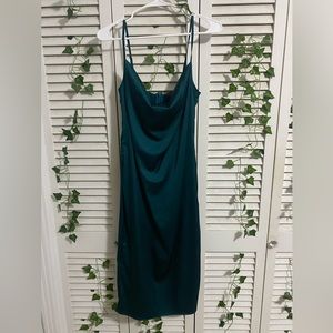 midi length emerald green satin slip dress!